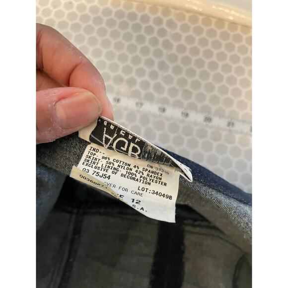 Vintage AGB Womens Dress 12 Denim Lace Contrast Strappy Stretch Whimsigoth Y2K - Picture 4 of 8